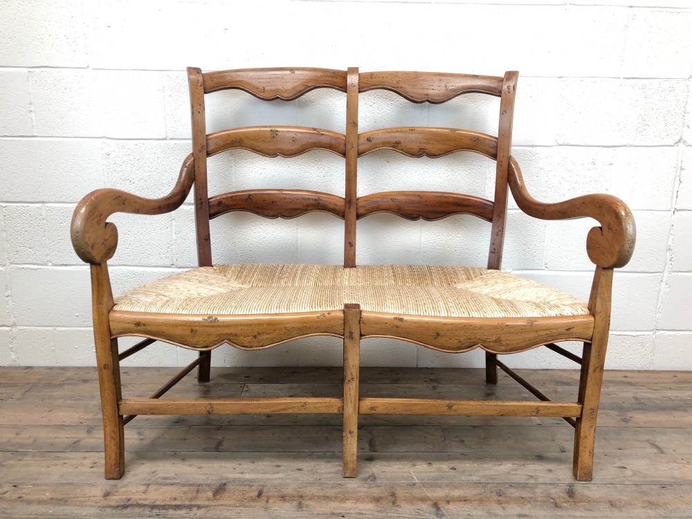 Antique Two Seat Bench with Rush Seat