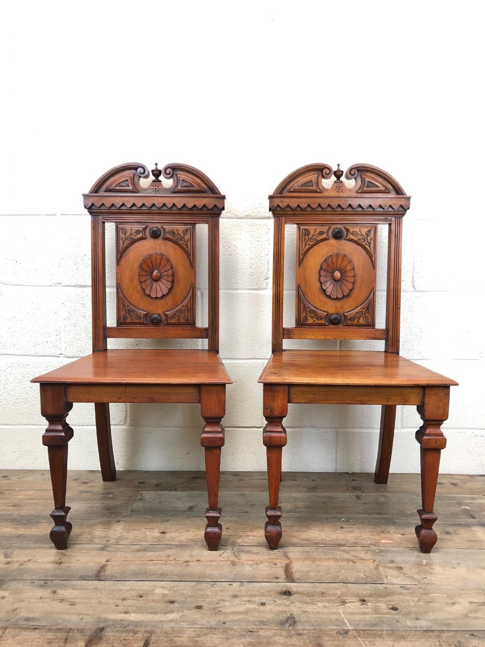 Pair of Victorian Mahogany Hall Chairs
