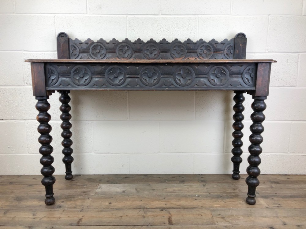 Antique Carved Oak Console Table with Drawer
