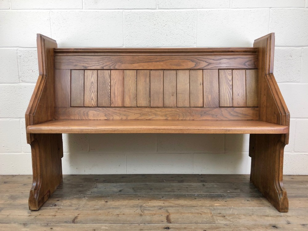 Antique Oak Pew with Carved Detail