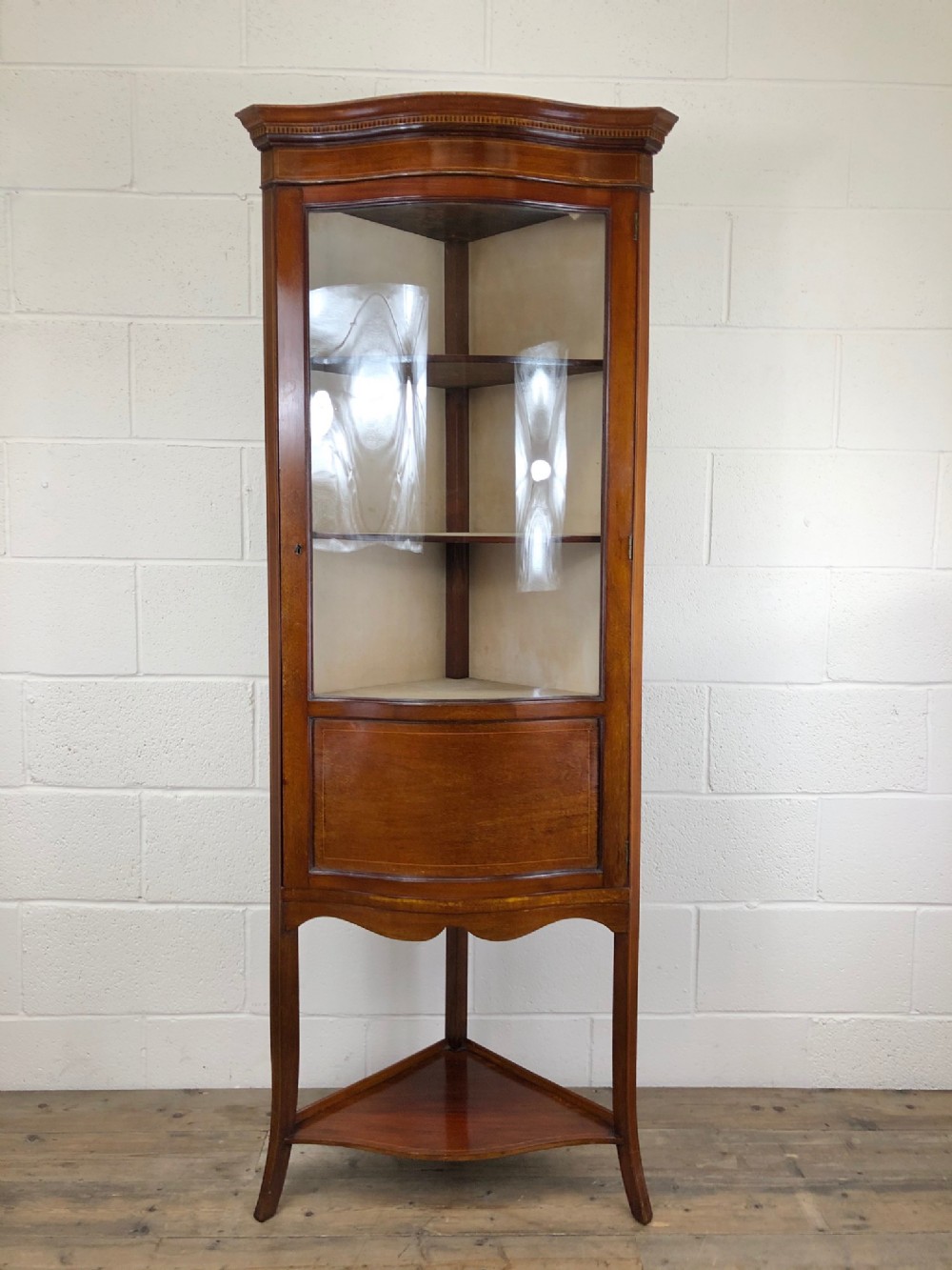 Edwardian Inlaid Mahogany Glazed Corner Cupboard