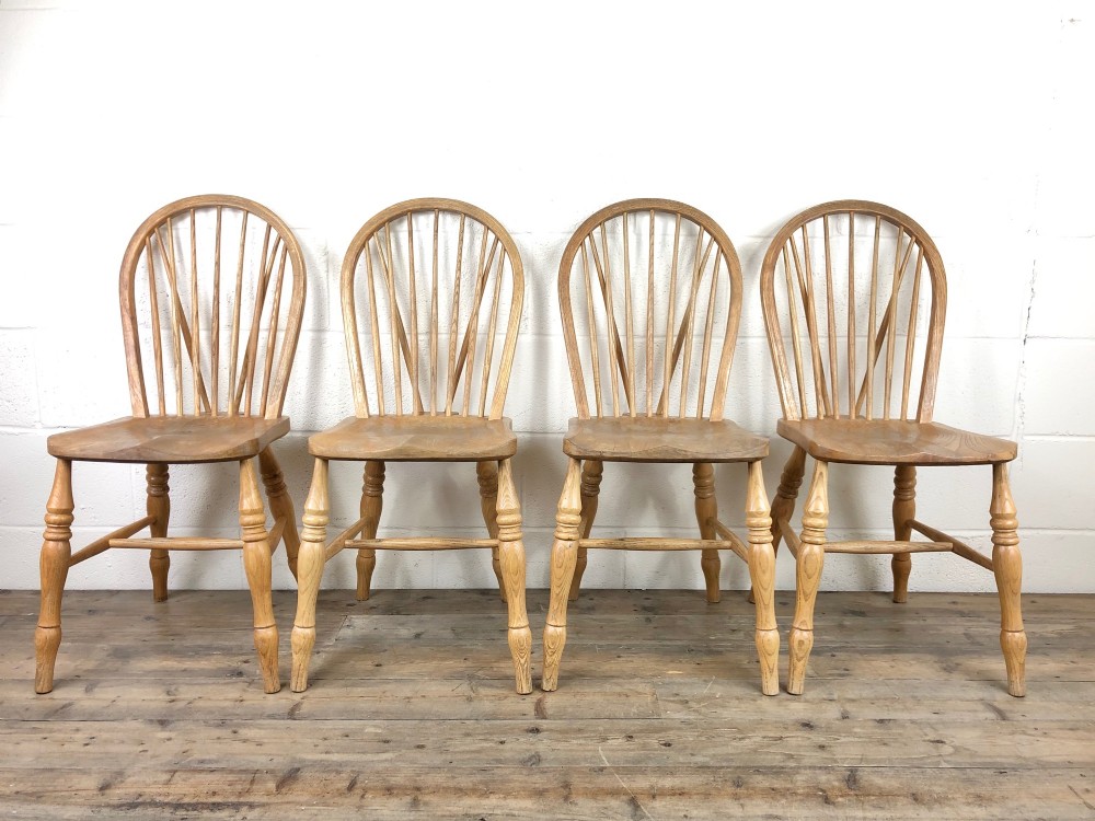 Set of Four Early 20th Century Beech and Elm Farmhouse Chairs