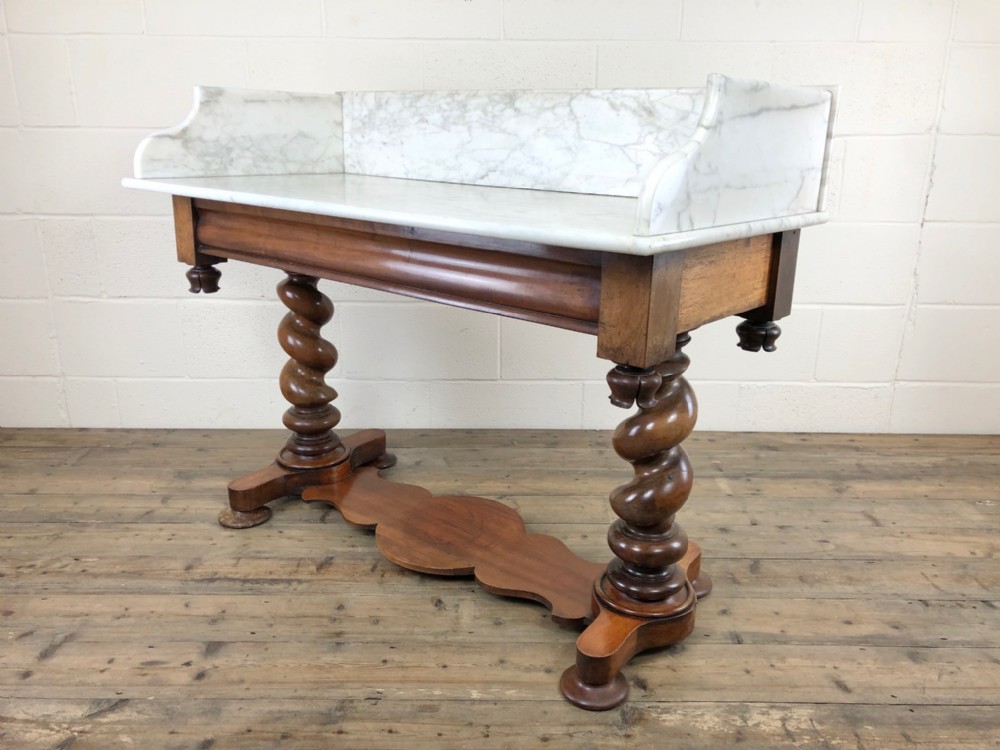 Decorative 19th Century Antique Walnut and Marble Washstand
