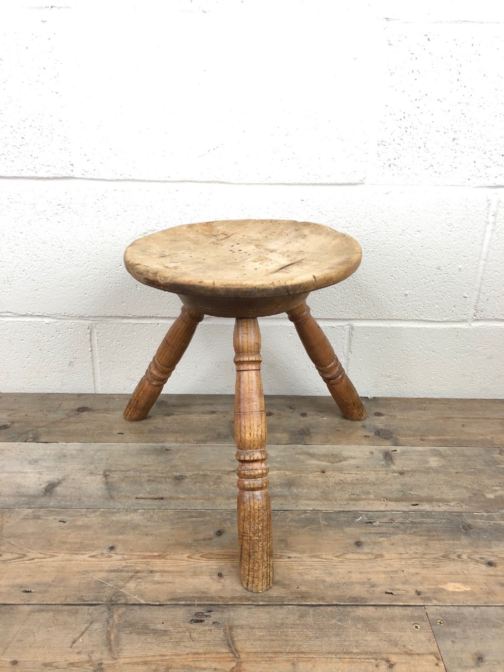 Antique 19th Century Sycamore Three Leg Milking Stool