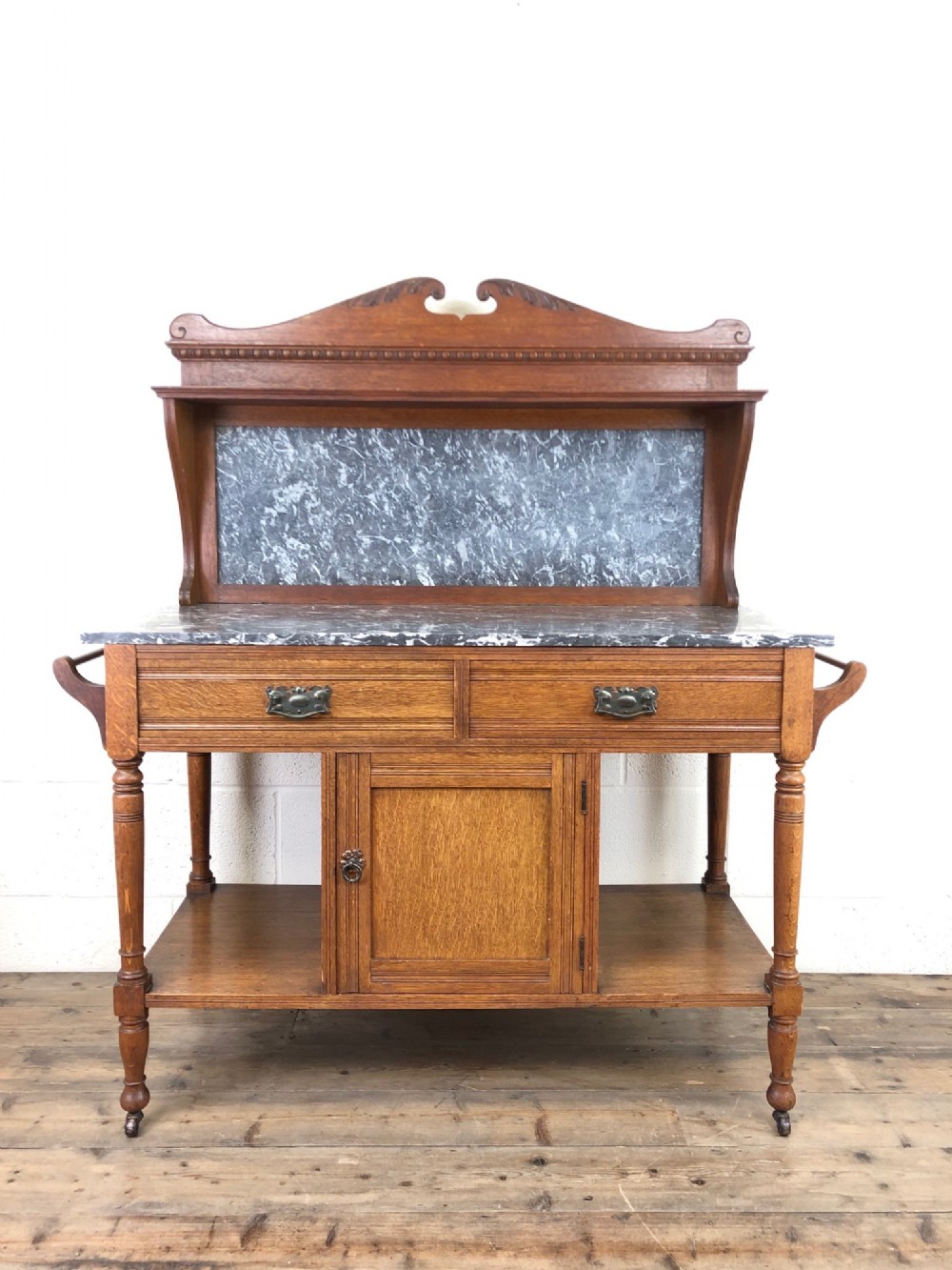 Antique Edwardian Oak and Marble Washstand Cupboard