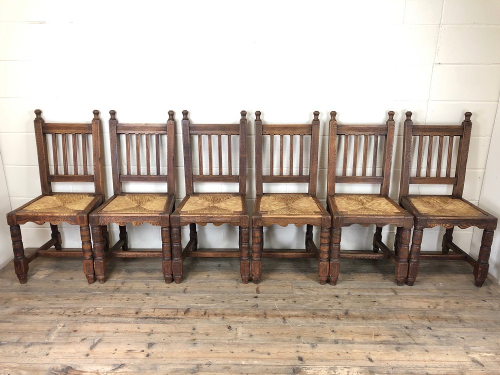 Set of Six Arts and Crafts Style Oak Chairs
