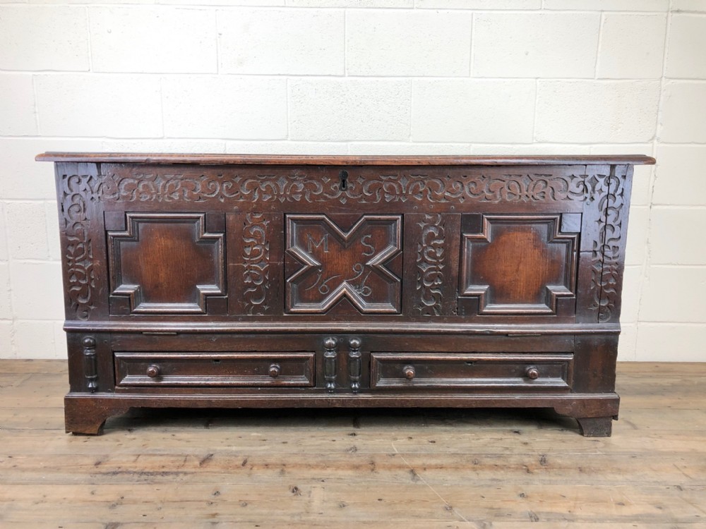 Large 17th Century Carved Oak Coffer