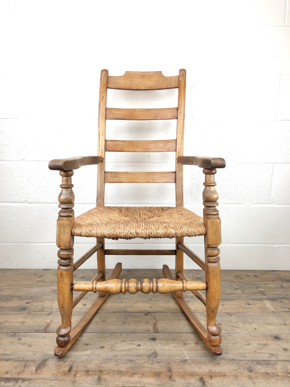 Antique Bar Back Rocking Chair with Rush Seat
