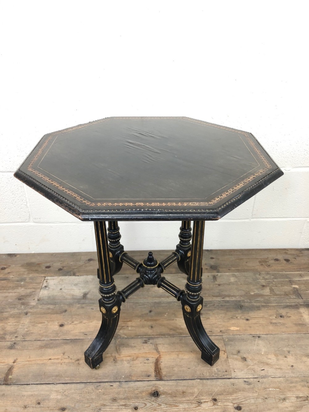 Antique Victorian Ebonised Octagonal Table 