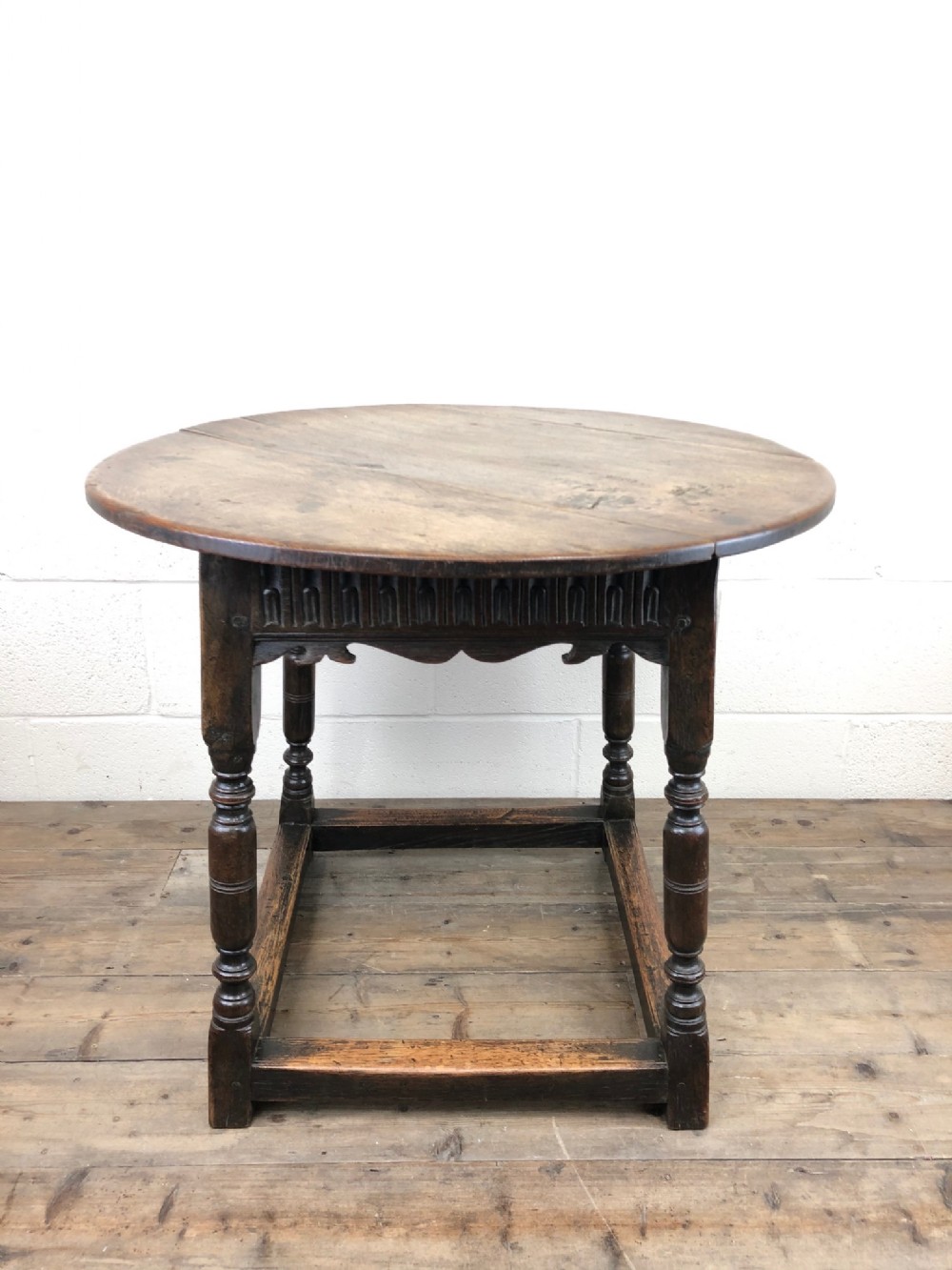 18th Century Carved Oak Table with Circular Top