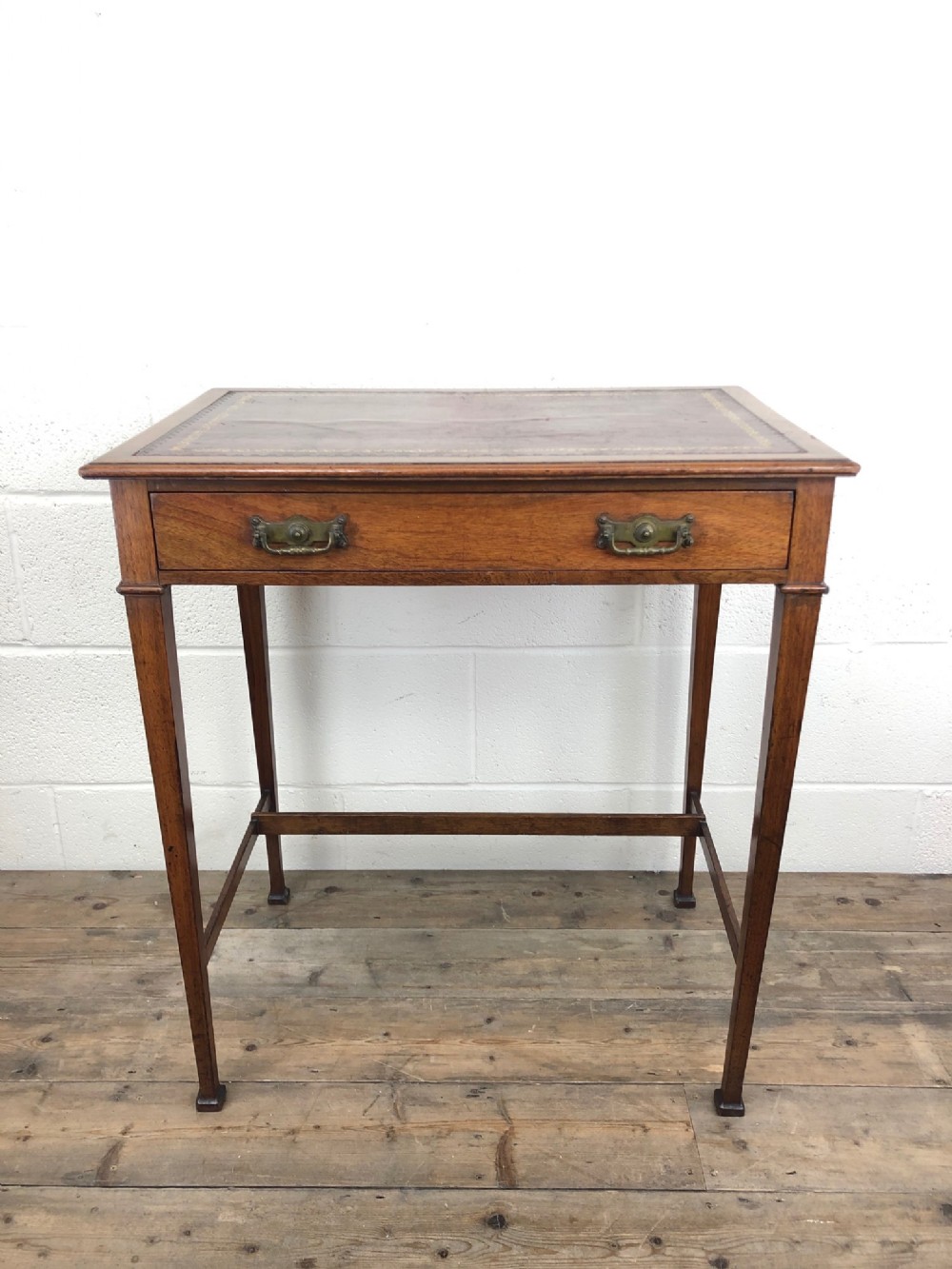 Antique Arts and Crafts Side Table with Leather Top
