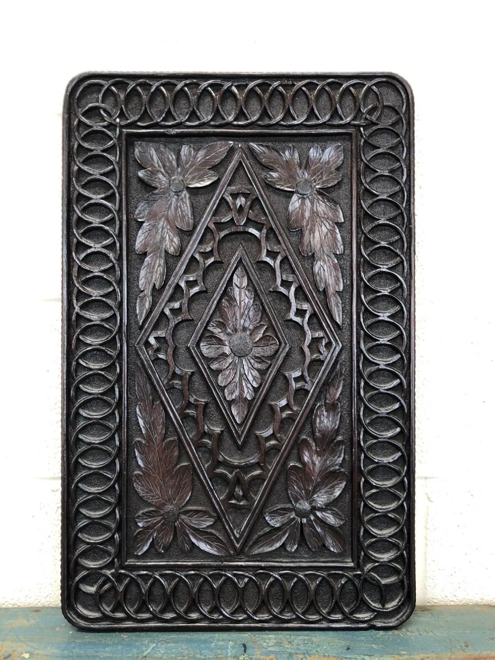 Heavily Carved Decorative Wooden Panel