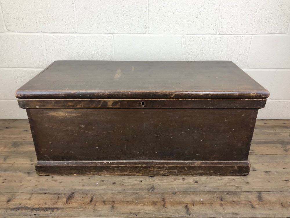 Antique Victorian Stained Pine Trunk 