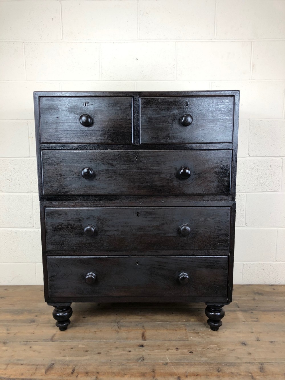 Ebonised Mahogany Two Part Campaign Style Chest of Drawers