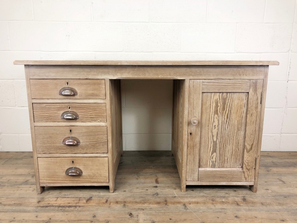 Antique Pitch Pine Kneehole Writing Desk