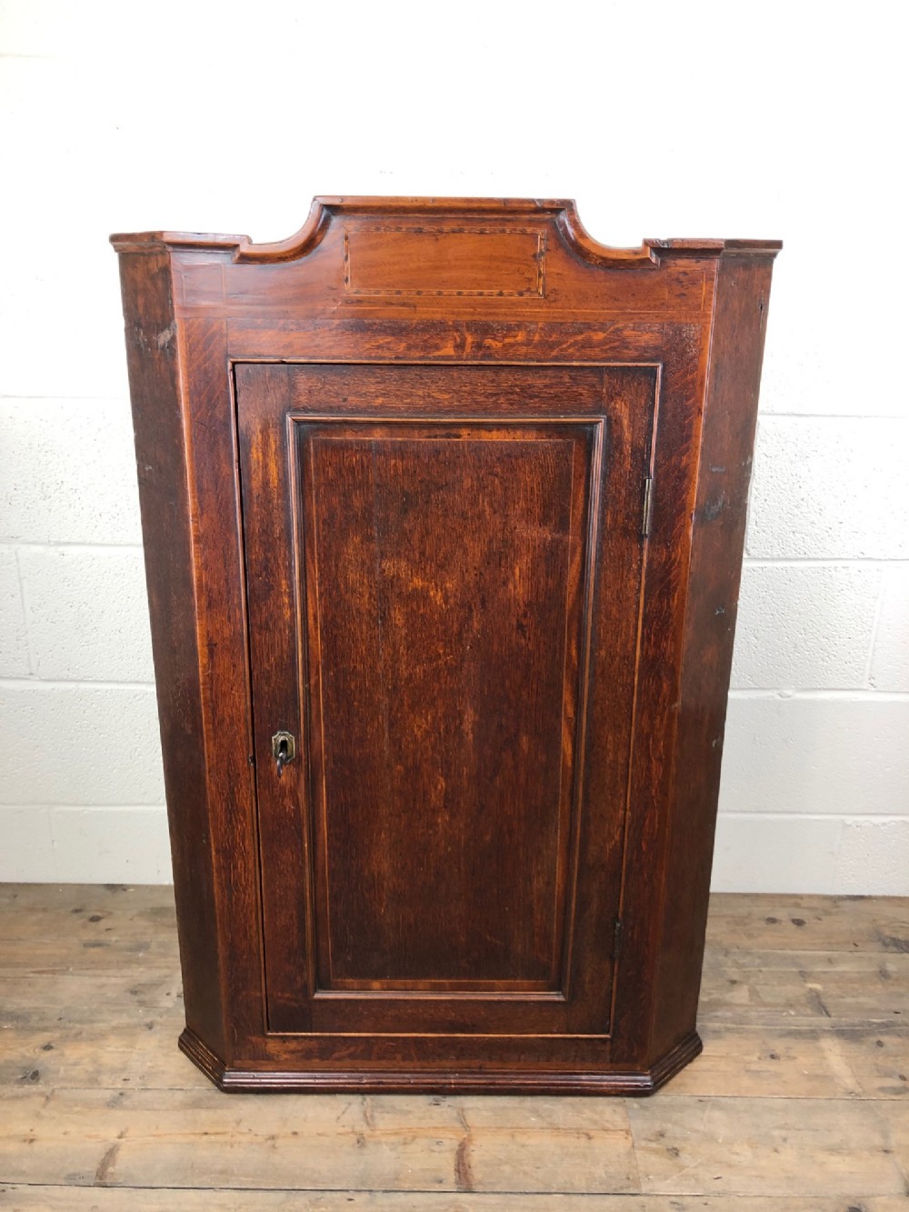 19th Century Inlaid Oak Corner Cupboard
