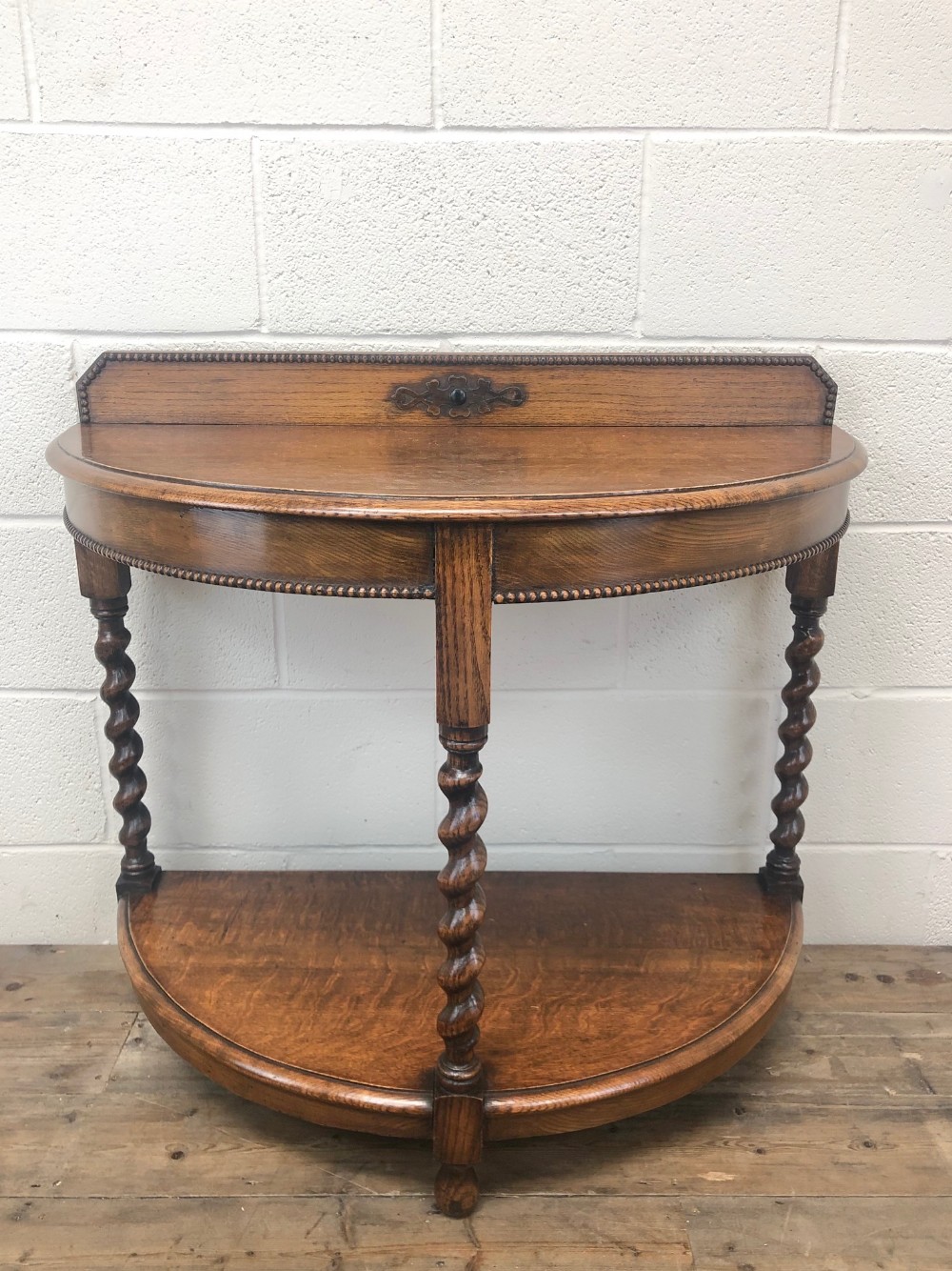 Early 20th Century Antique Oak Demi Lune Console Table 