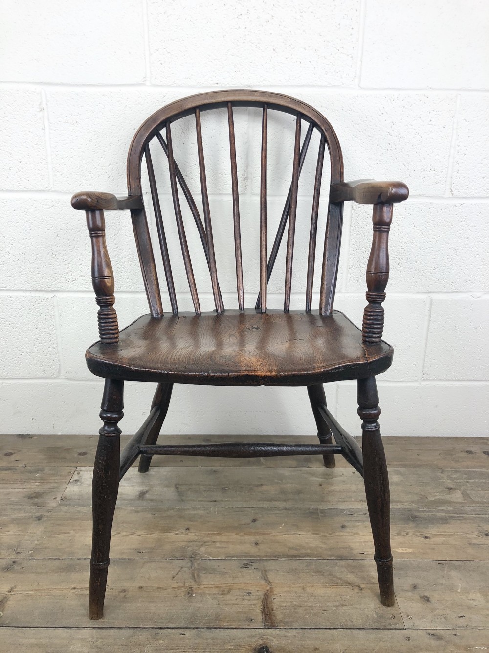 Antique 19th Century Ash and Elm Spindle Back Windsor Armchair