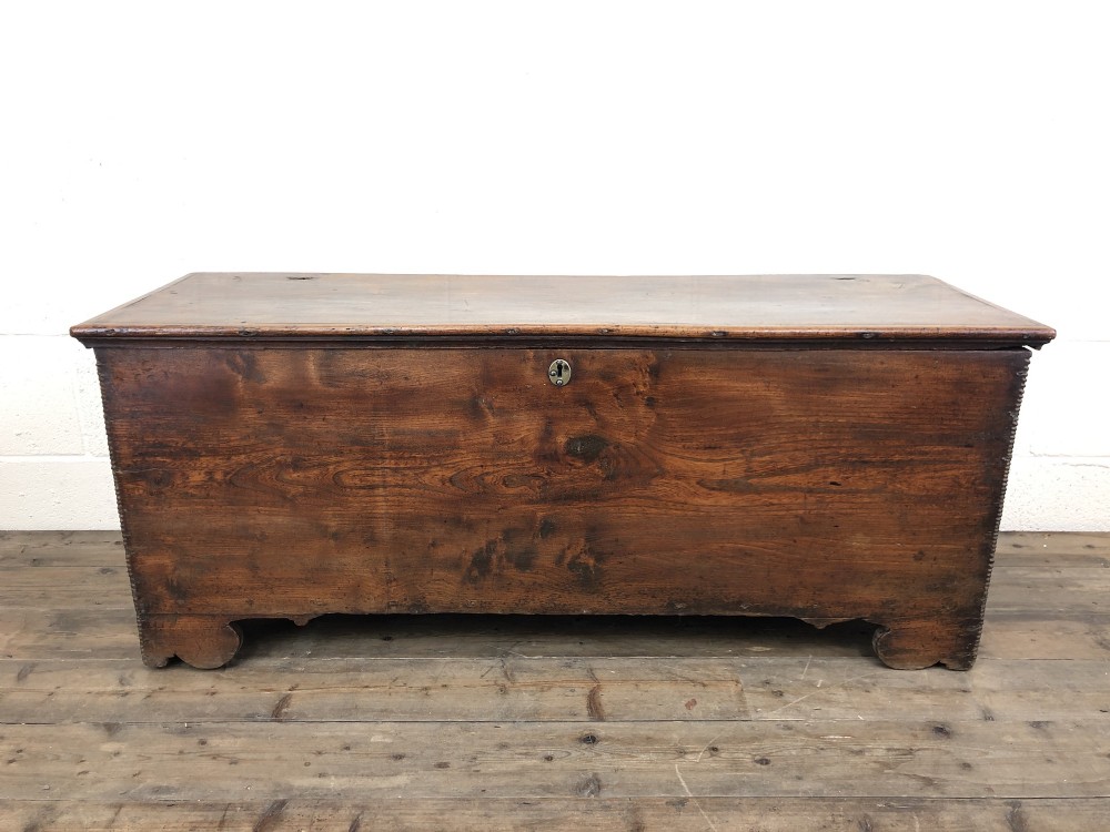 Antique 18th Century Elm Six Plank Coffer Chest