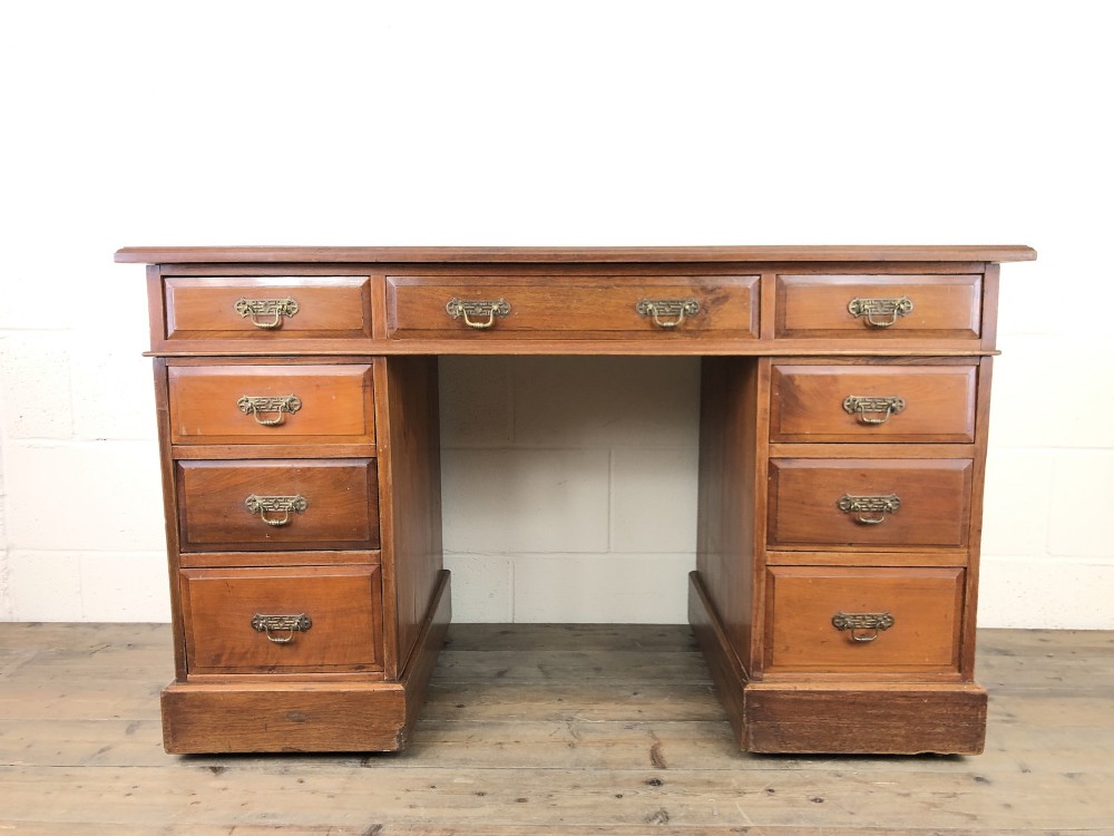 Antique Edwardian Mahogany Kneehole Pedestal Desk