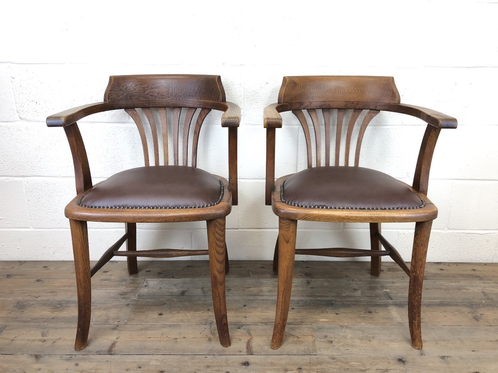 Pair of Early 20th Century Oak and Leather Desk Chairs