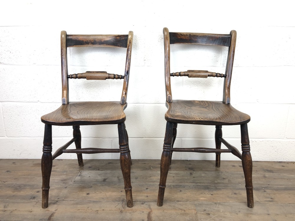 Pair of 19th Century Elm Bar Back Farmhouse Chairs