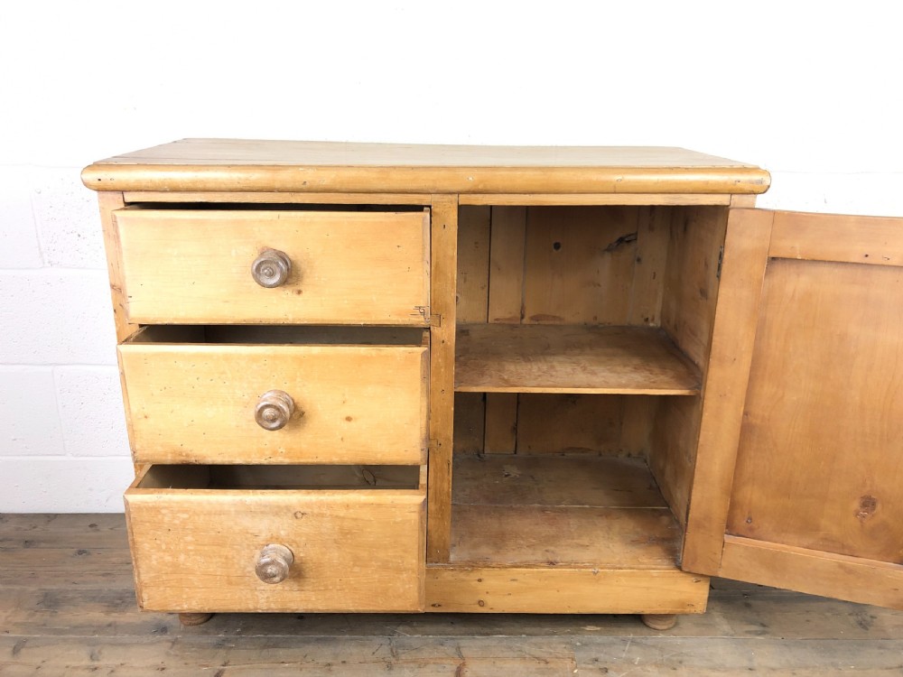 Antique Pine Sideboard Cupboard with Drawers View VII