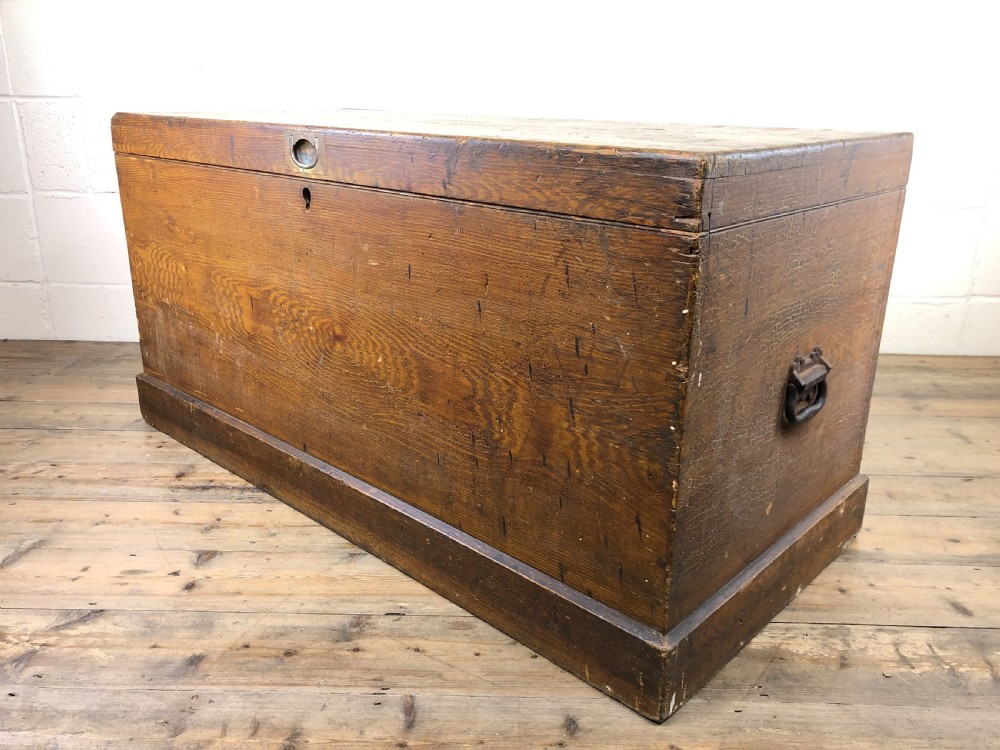 Antique Stained Pine Welch British Army Trunk  View V