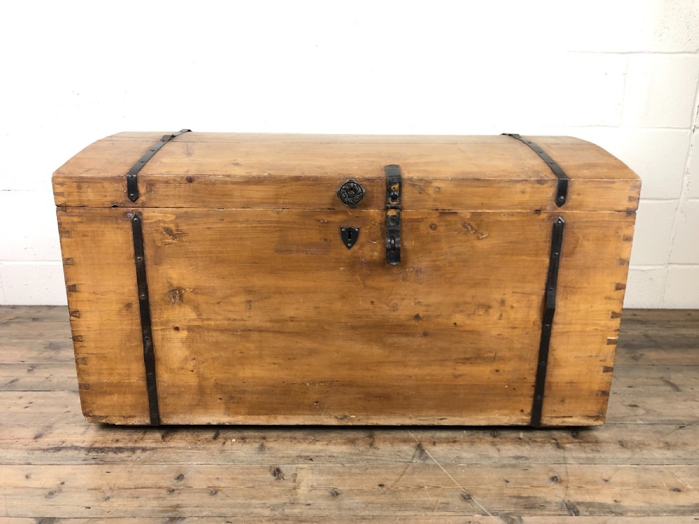 Large Antique Pine Dome Top Trunk 