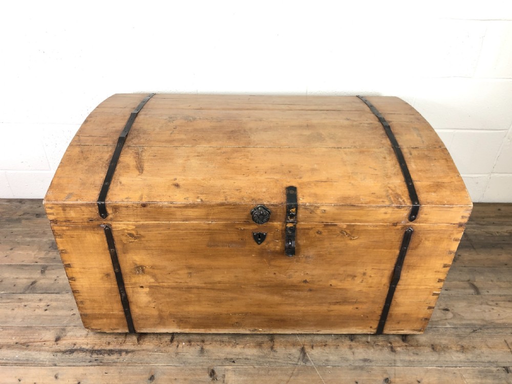 Large Antique Pine Dome Top Trunk  View II