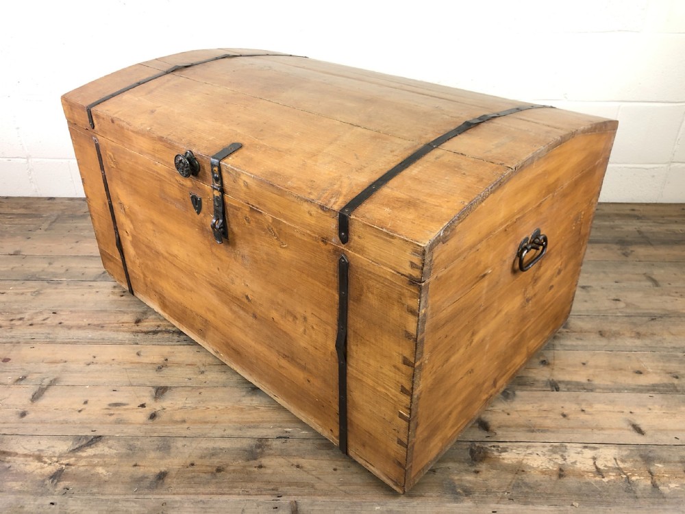 Large Antique Pine Dome Top Trunk  View IV