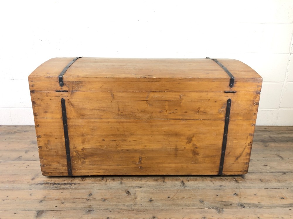 Large Antique Pine Dome Top Trunk  View X