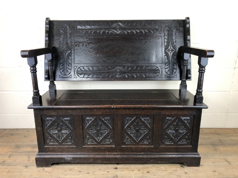 Early 20th Century Stained Oak Monk’s Bench 