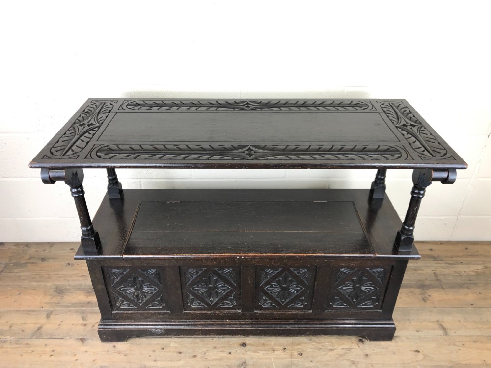 Early 20th Century Stained Oak Monk’s Bench  View VIII