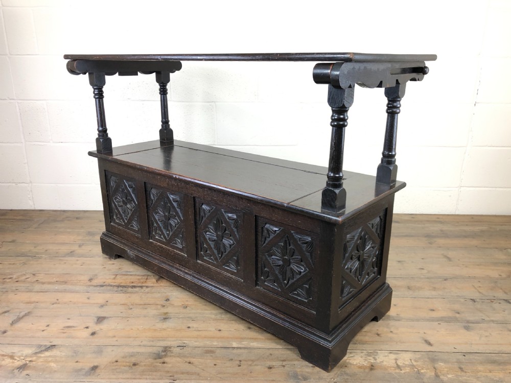 Early 20th Century Stained Oak Monk’s Bench  View XIII