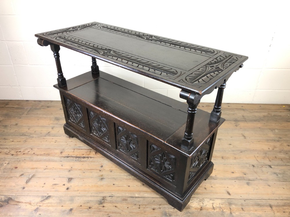 Early 20th Century Stained Oak Monk’s Bench  View XIV