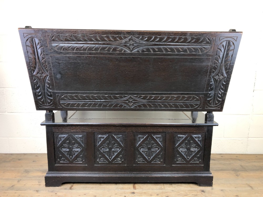 Early 20th Century Stained Oak Monk’s Bench  View XV