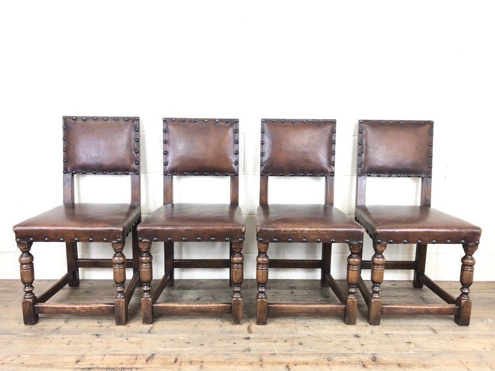 Set of 4 Early 20th Century Leather Dining Chairs 