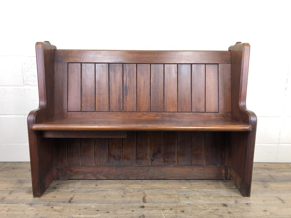 Antique Pitch Pine Church Pew with Decorative Sides