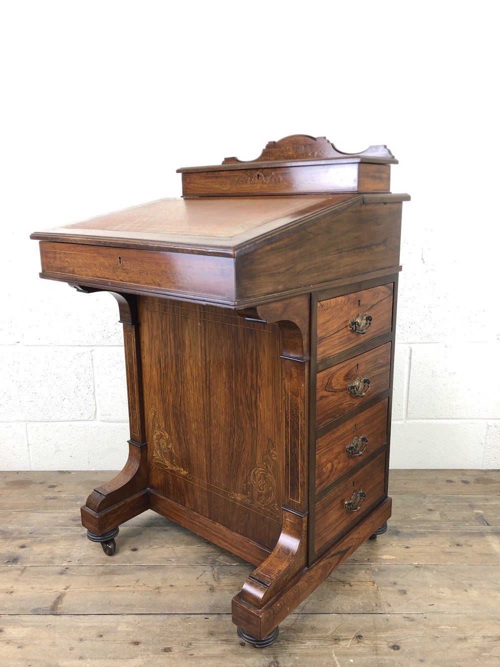 Late Victorian Inlaid Rosewood Davenport Desk