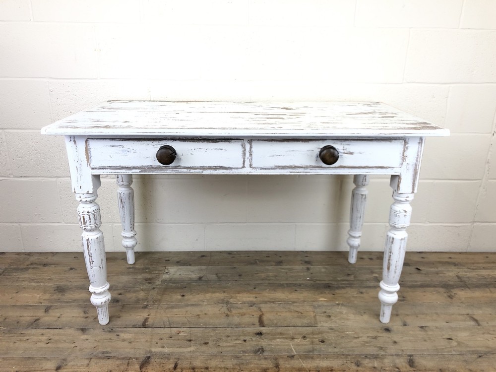 Distressed White Painted Victorian Pine Table