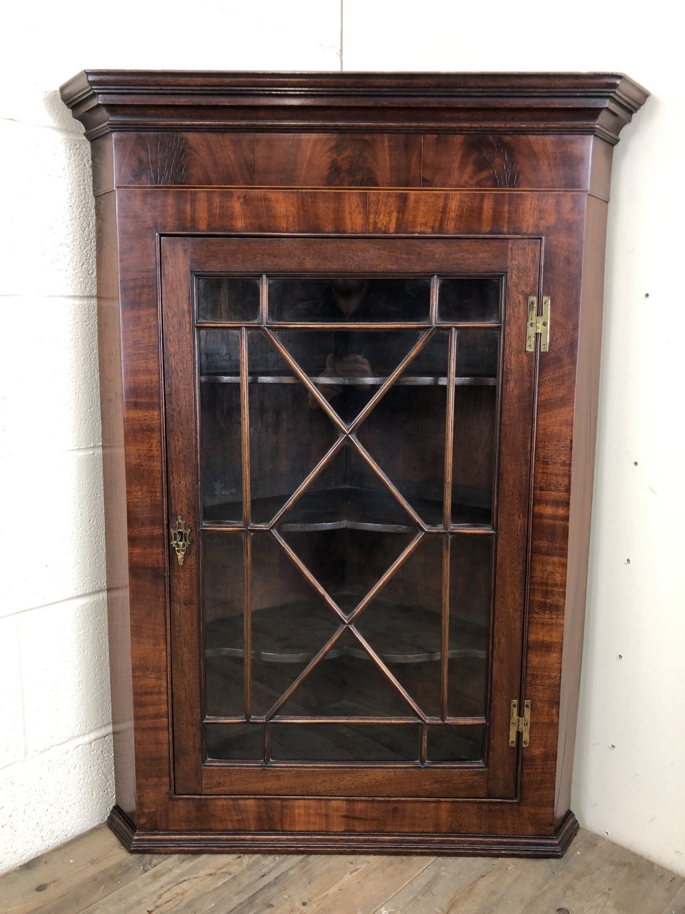 Early 19th Century Mahogany Glazed Hanging Corner Cupboard