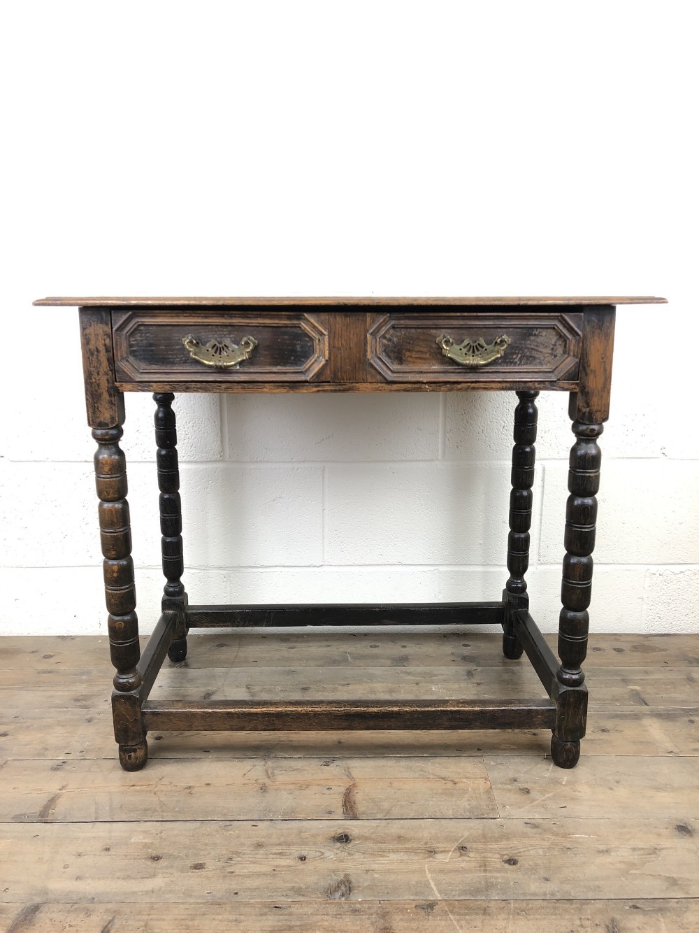 Antique Oak Side Table with Geometric Drawers