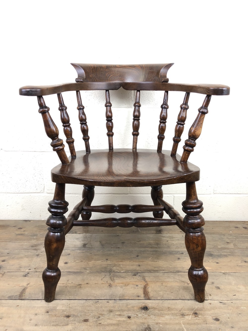 19th Century Ash and Elm Smoker’s Bow Chair or Captain’s Armchair