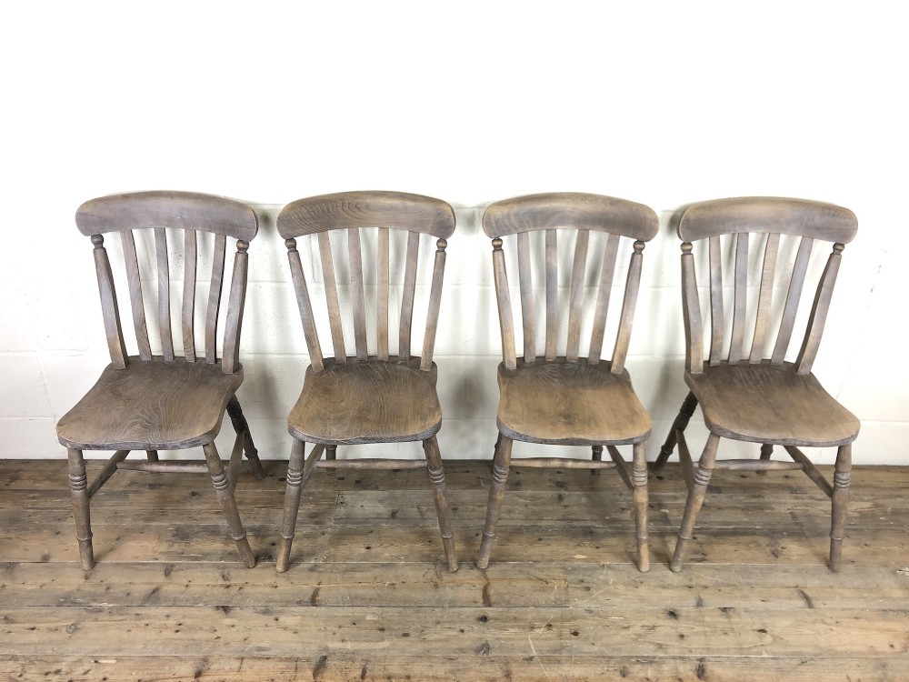 Set of 4 Antique Ash and Elm Farmhouse Chairs