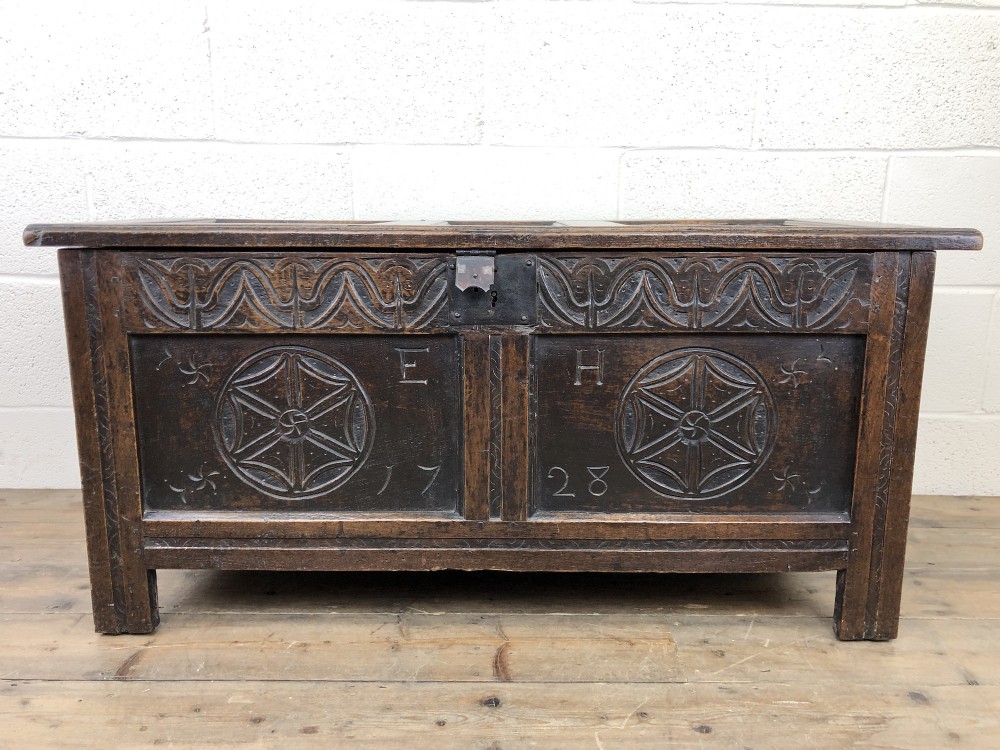 Early 18th Century Carved Oak Coffer