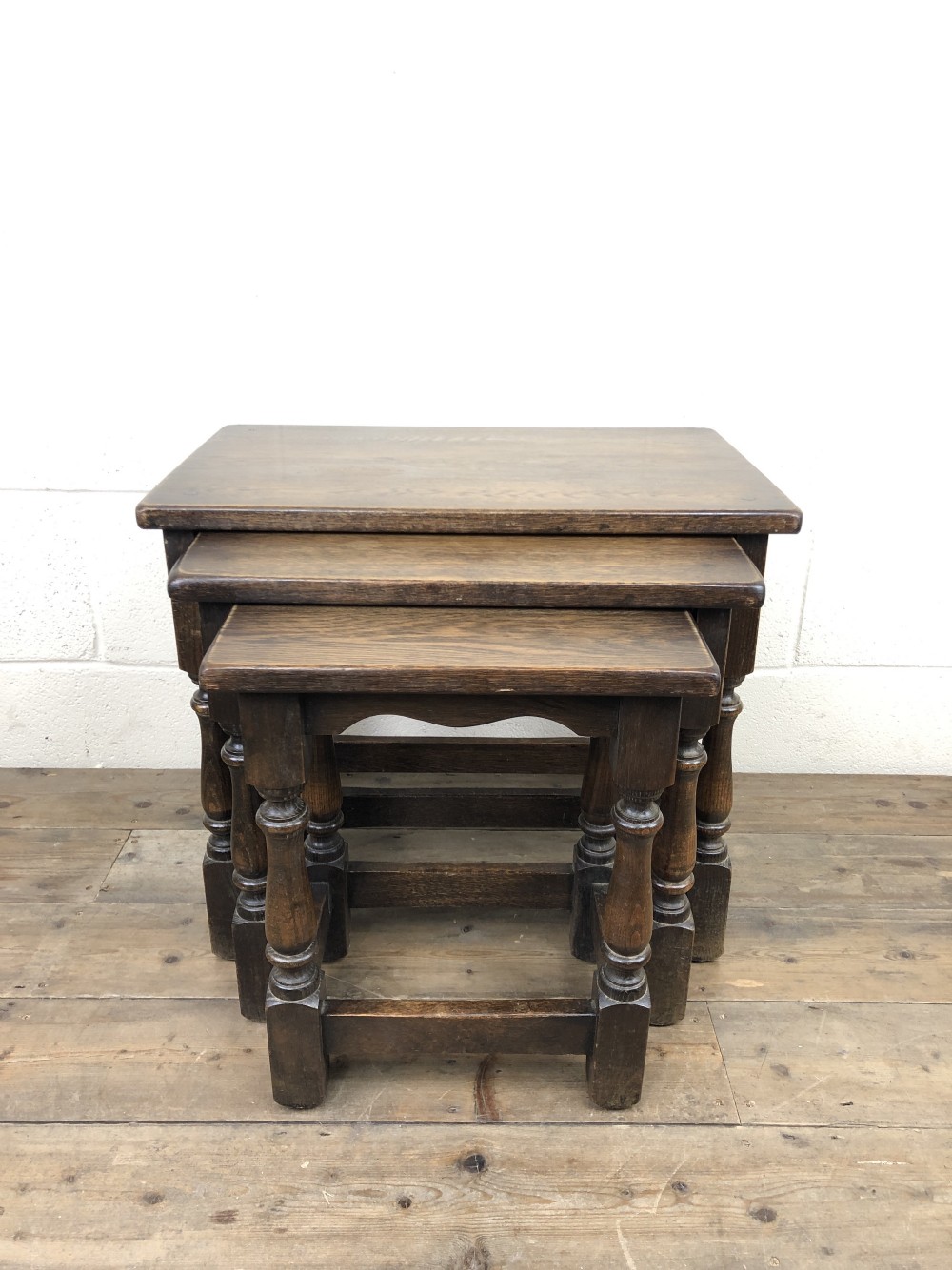 Early 20th Century Oak Nest of Three Tables