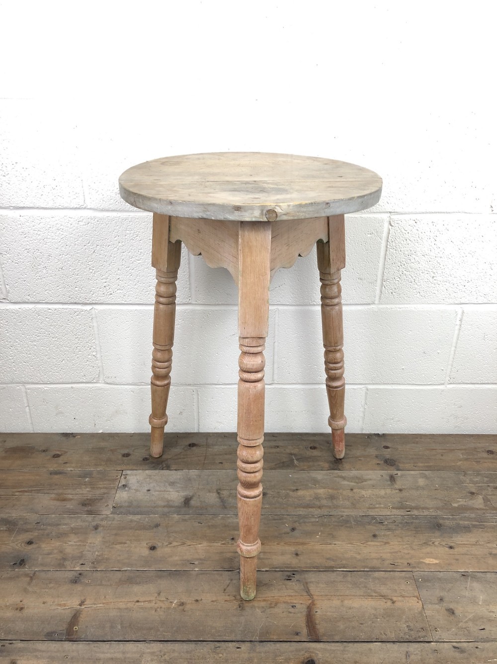 Antique Pine Cricket Table with Turned Legs