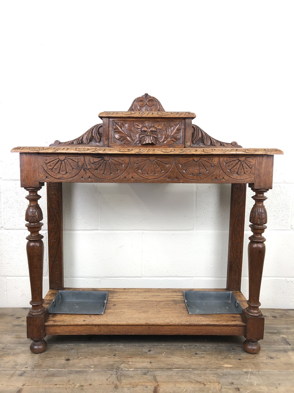 Antique Victorian Carved Oak Hall Stand