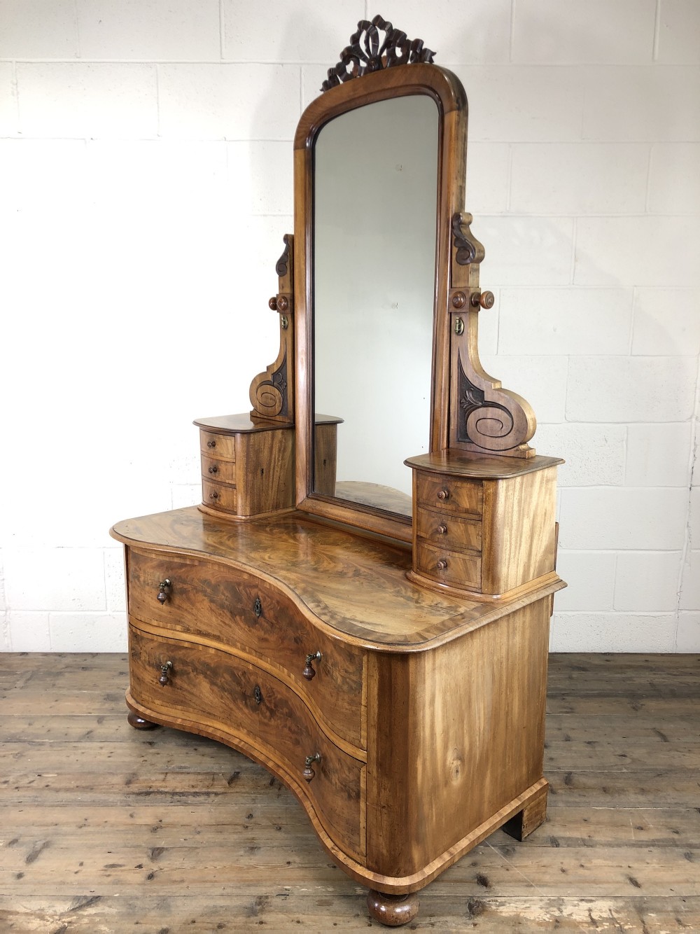 Antique 19th Century Concave Mahogany Dressing Table 